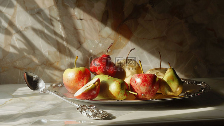 苹果梨立体描绘摄影照片