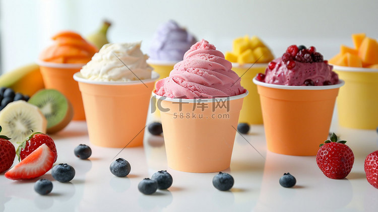 水果冰淇淋立体描绘摄影照片