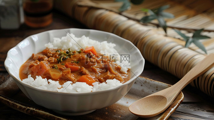 咖喱饭食物立体描绘摄影照片