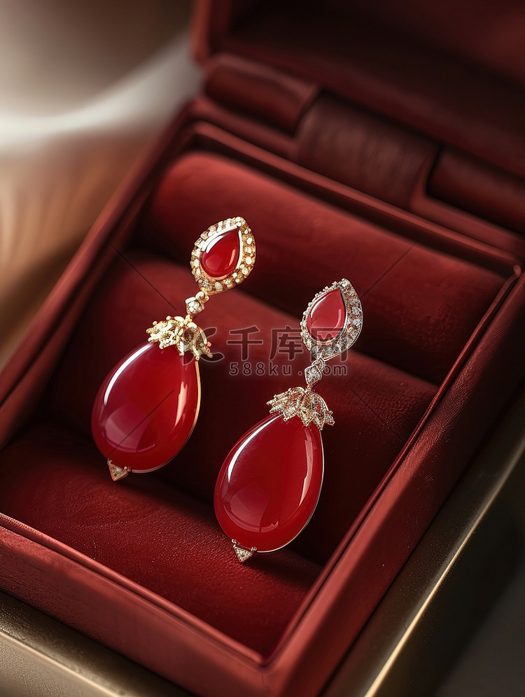 珠宝摄影红色翡翠耳环高清图片