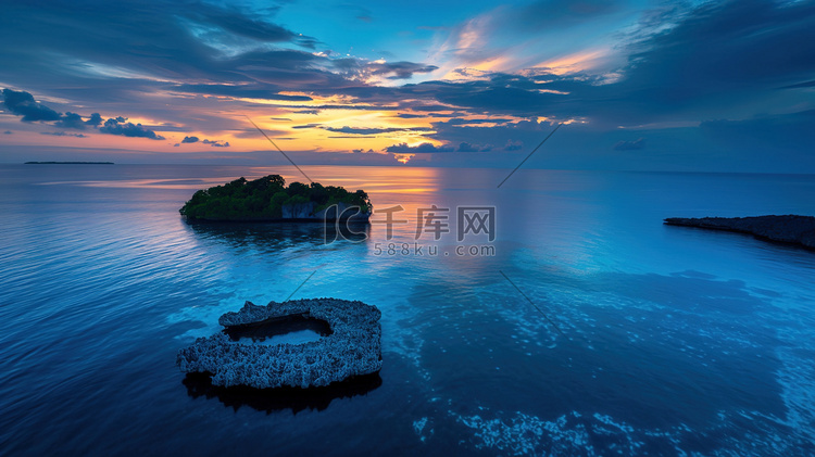 黄昏时刻远眺海岛图片