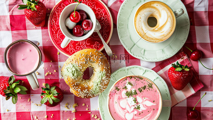 咖啡甜点桌布立体描绘摄影照片