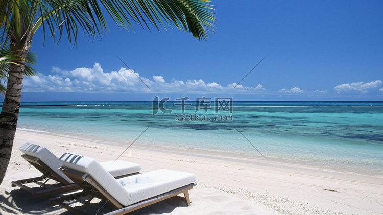 海边躺椅立体描绘摄影照片