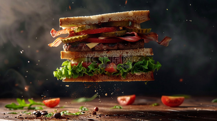 美味汉堡立体描绘摄影照片