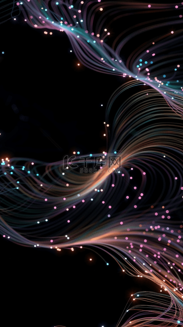抽象科技粒子彩色光纤流动波背景
