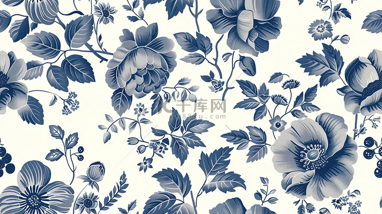 花卉和植物靛蓝布料图案图片