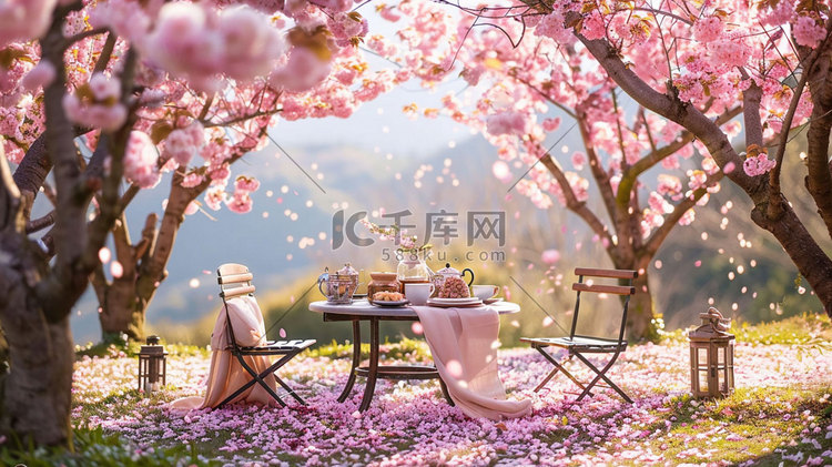 樱花桌子食物立体描绘摄影照片