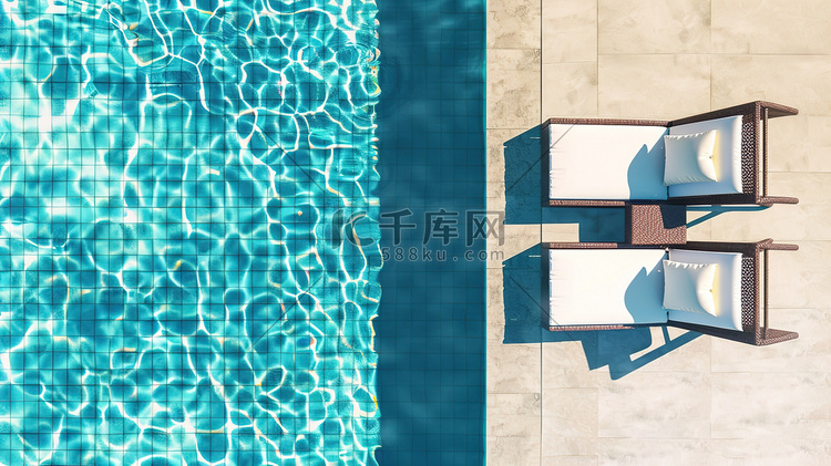 泳池边的躺椅夏天高清摄影图