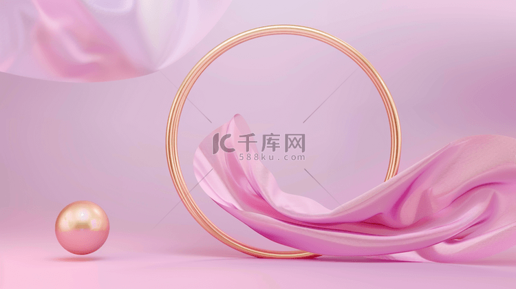 粉紫色3D渲染创意玻璃飘带展台