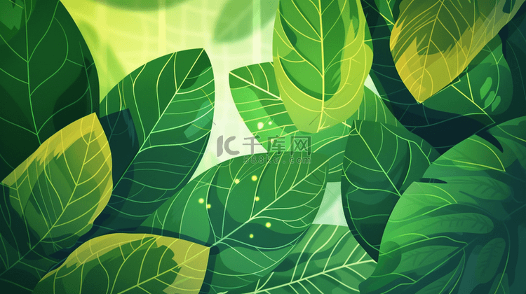绿色清新唯美树叶叶片纹理的背景
