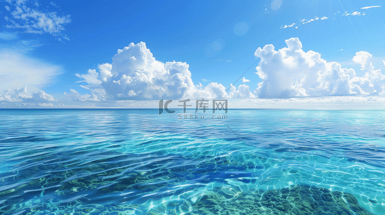 蓝色唯美清澈海水岩石的背景