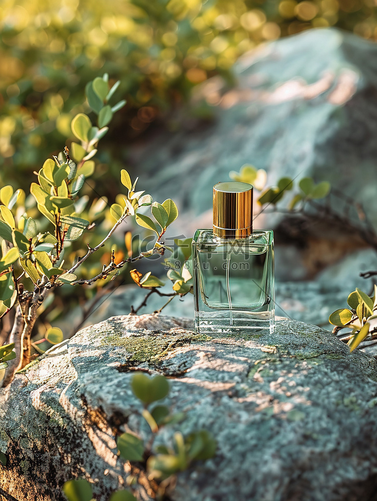 香水绿色植物岩石背景