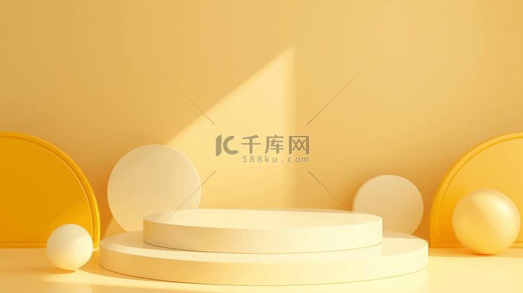 夏天清新奶黄色3D电商展台背景