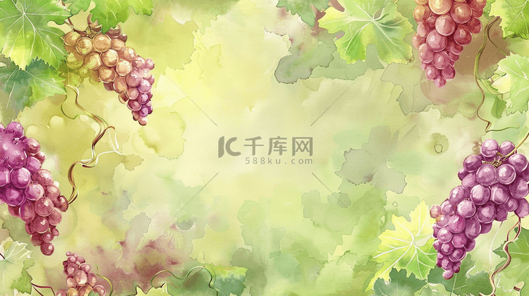 绿色水彩葡萄水果插画背景