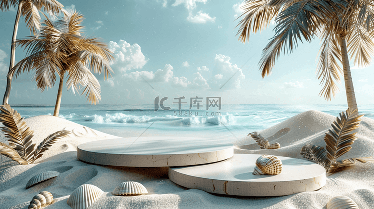 展台海滩椰子树合成创意素材背景