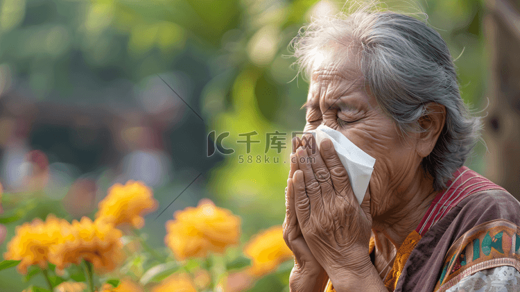 生病擤鼻涕的老人1