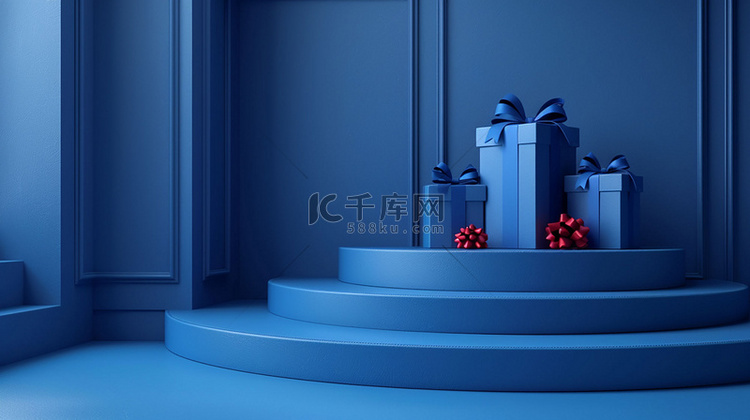 蓝色礼盒堆叠合成创意素材背景