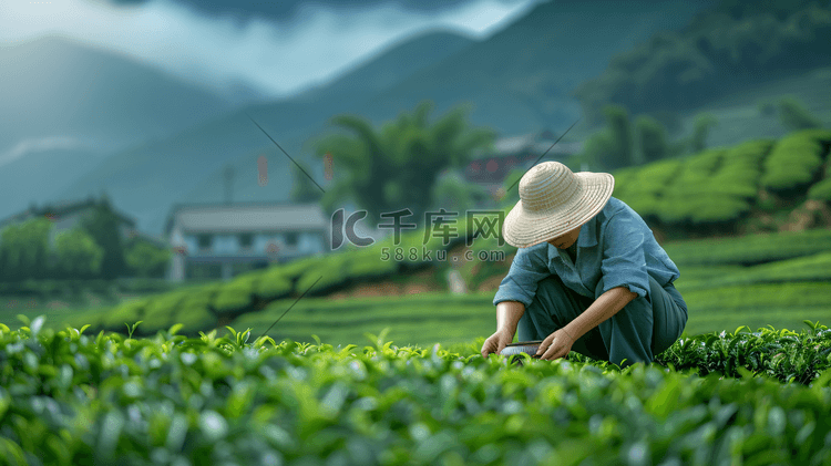 茶园中采茶的茶农摄影11