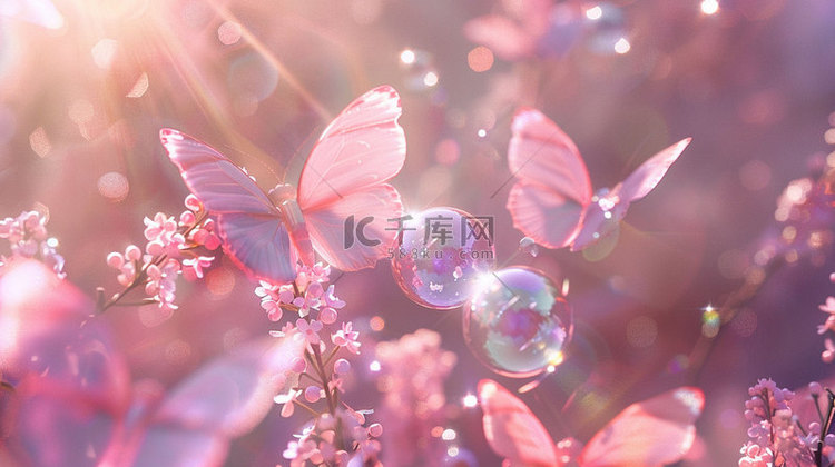 蝴蝶透明粉色合成创意素材背景
