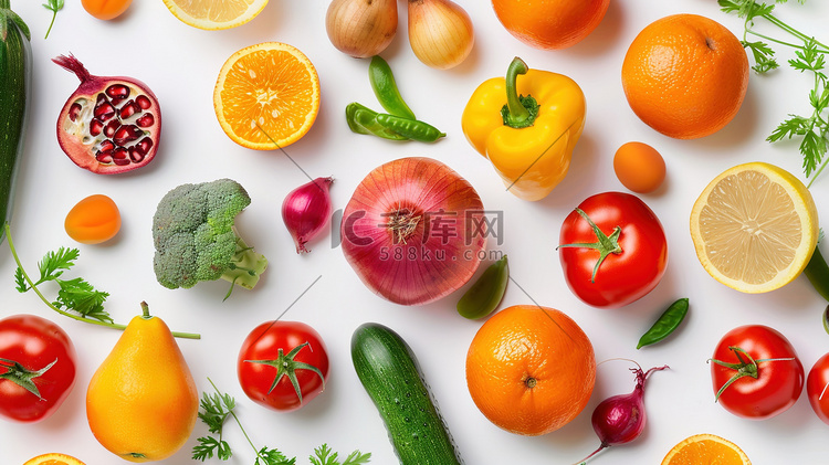 白底夏季的蔬菜水果图片