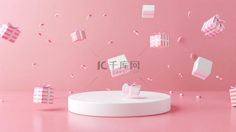 粉色展台礼盒合成创意素材背景