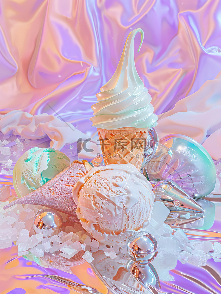 冰淇淋彩色粉彩甜品摄影图
