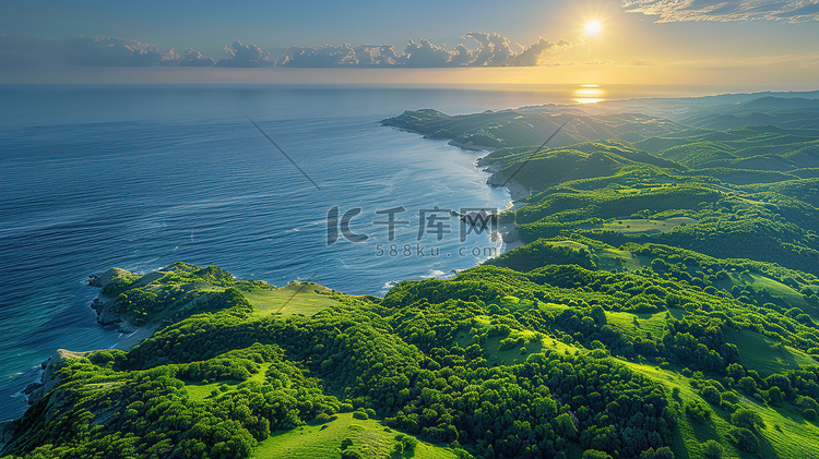 航拍绿色夏天的高山摄影图