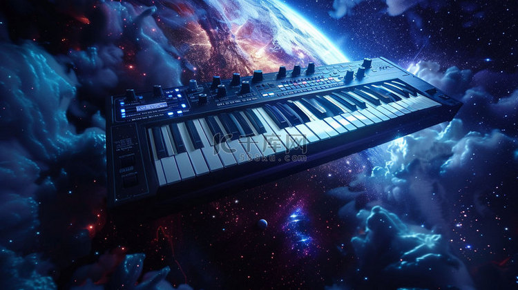 太空电子琴琴键合成创意素材背景