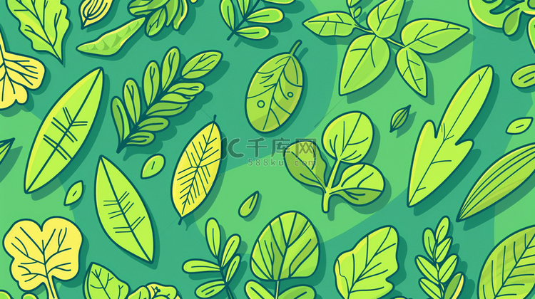 绿色简画绘画树叶叶片纹理的背景