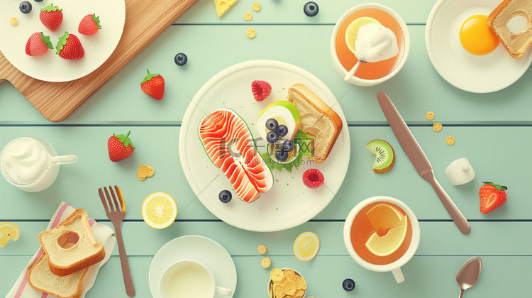 绘画餐桌食物合成创意素材背景