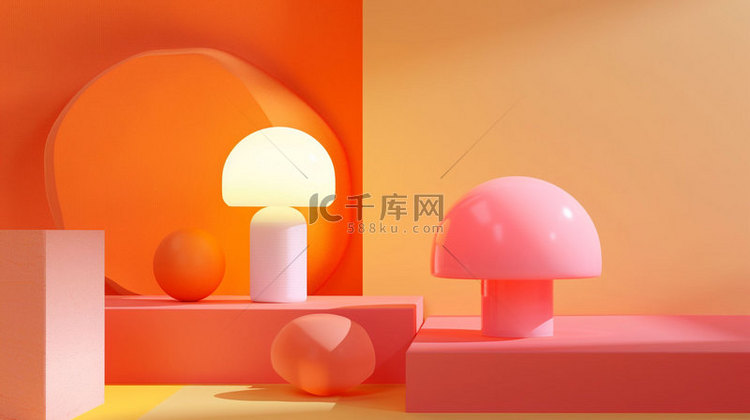 展台蘑菇台灯合成创意素材背景
