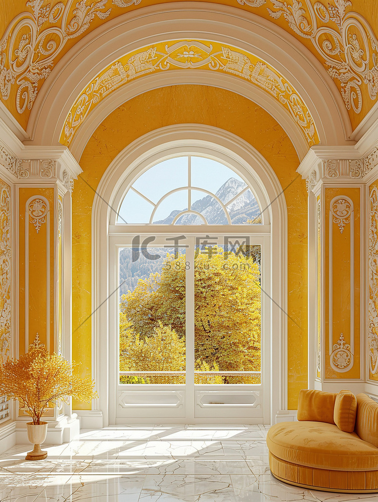 浅金色拱形门窗户摄影图