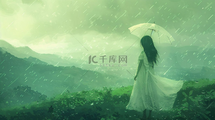 女人撑伞降雨合成创意素材背景