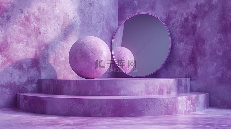 紫色几何体展台合成创意素材背景