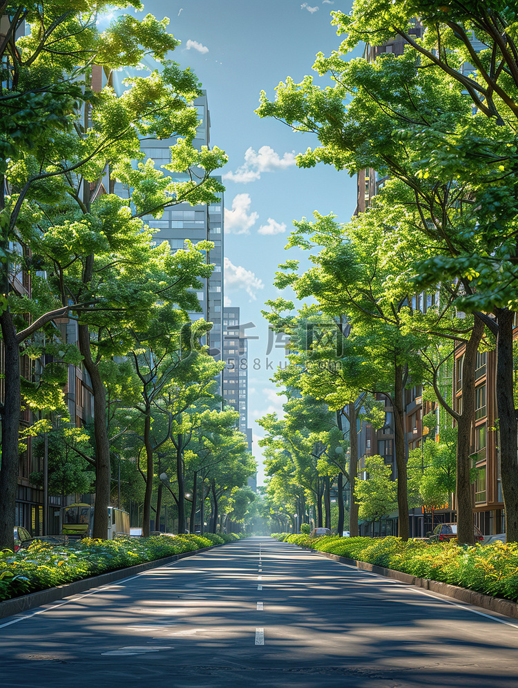 现代城市绿化道路高清摄影图