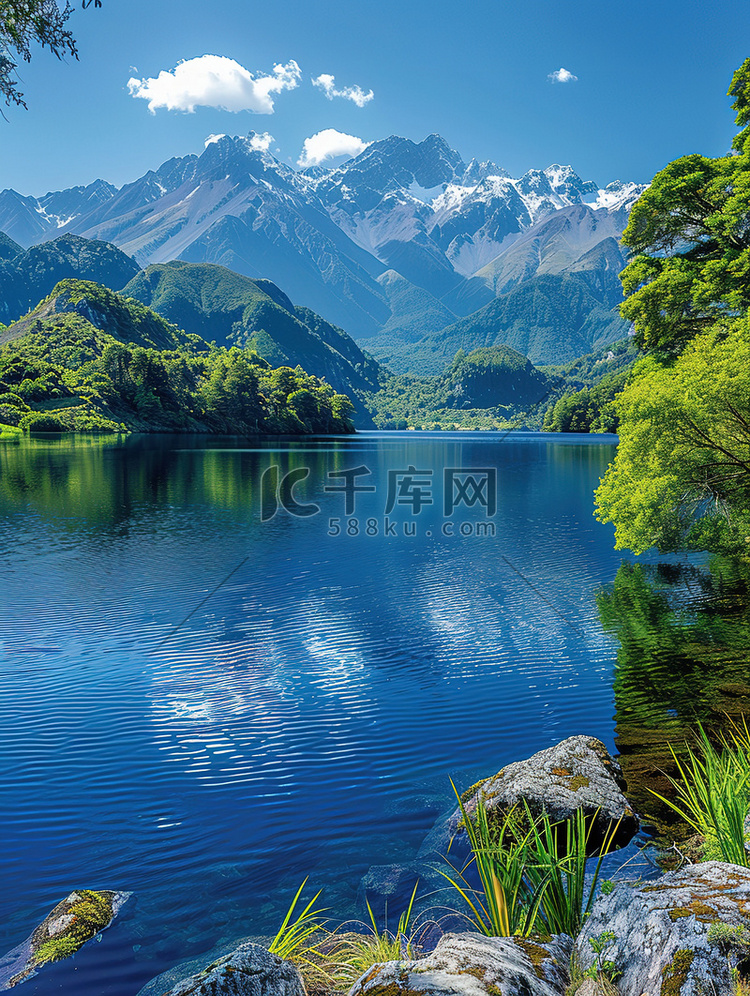 山川湖泊绿树青山摄影图