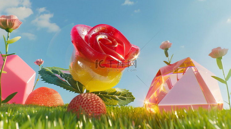 阳光草地玫瑰合成创意素材背景