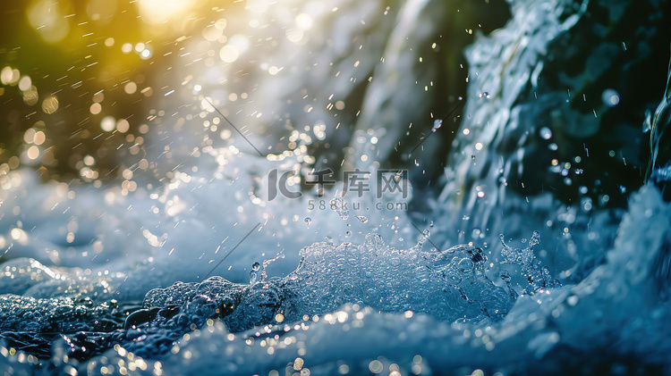 瀑布水流细节阳光摄影配图
