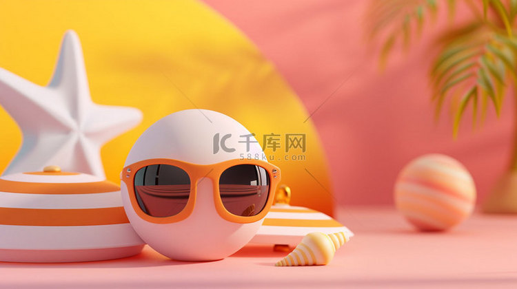 沙滩太阳镜遮阳伞合成创意素材背