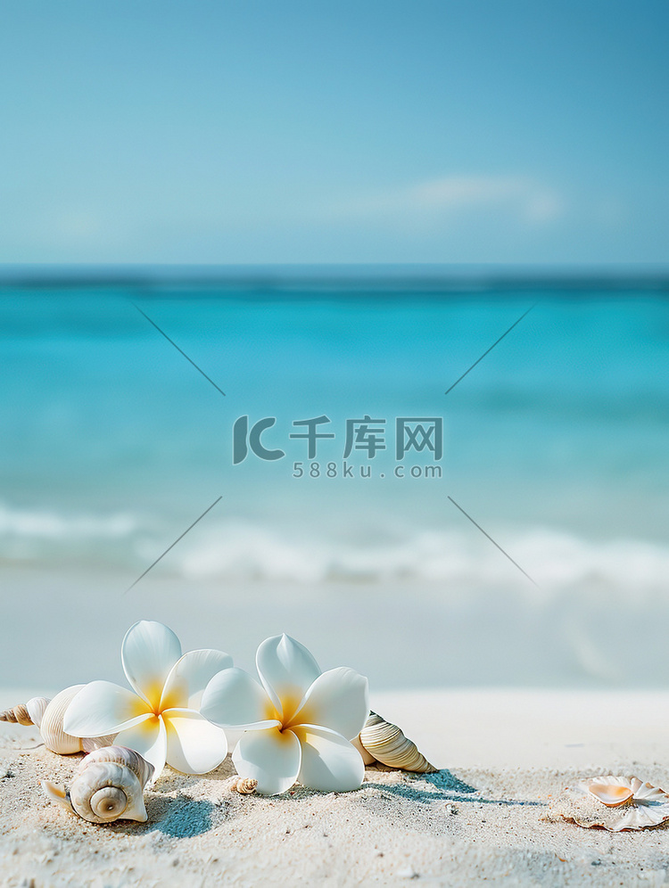 夏日美丽海边鸡蛋花高清摄影图