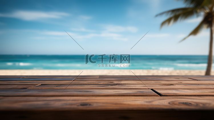 海滩木地板大海空镜高清图片