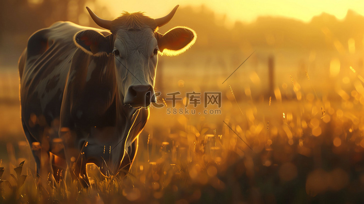 野外夕阳奶牛动物摄影照片