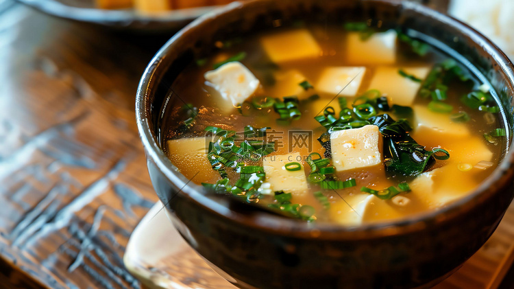 豆腐葱花汤水餐具摄影照片