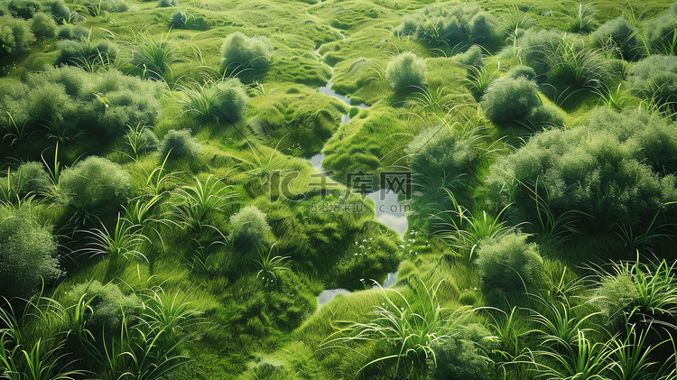 俯视绿色植物草地摄影照片