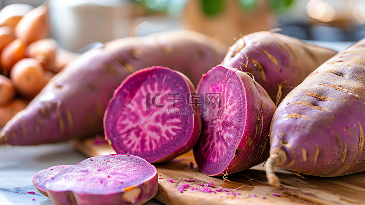 紫薯切片食物纹理摄影照片