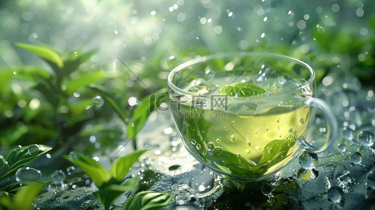 绿色茶叶茶杯的摄影高清摄影图