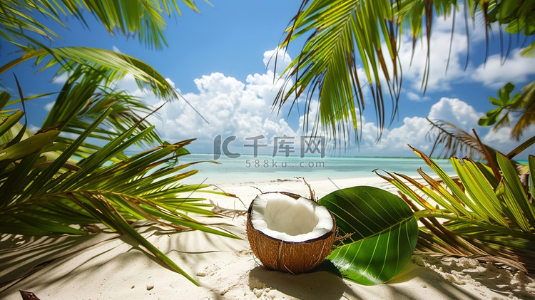 沙滩树木椰子的摄影高清图片