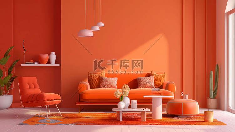 室内橙色沙发温暖摄影照片