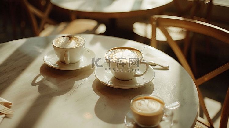 杯子桌子咖啡拉花摄影照片