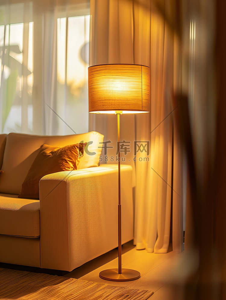 客厅现代金色落地灯高清图片
